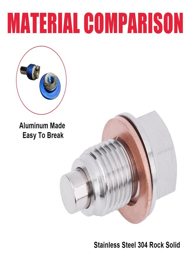VASTAUTO M14 x 1.5MM Stainless Steel Magnetic Oil Drain Plug with Neodymium Magnet Fits for Honda Acura Ford GM Mazda Hyundai KIA and More Vehicles - Image 3